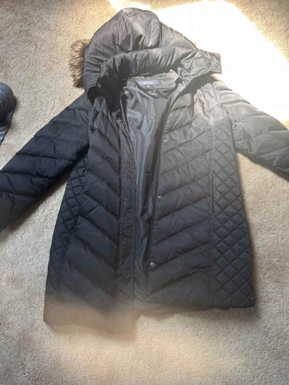 Kenneth Cole Reaction Black Quilted Hooded Puffer Coat